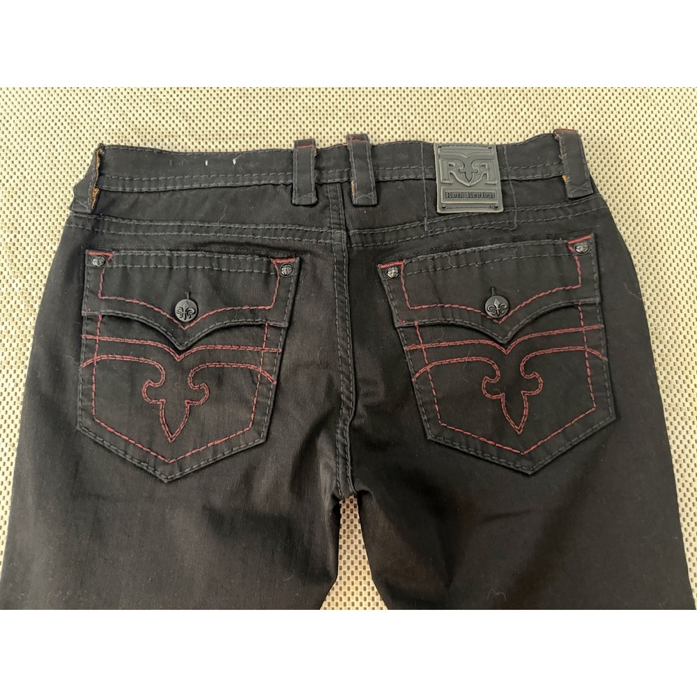 Rock Revival Mens Ryker Black Jeans Size 38 Contrast Stitch Stretch Straight